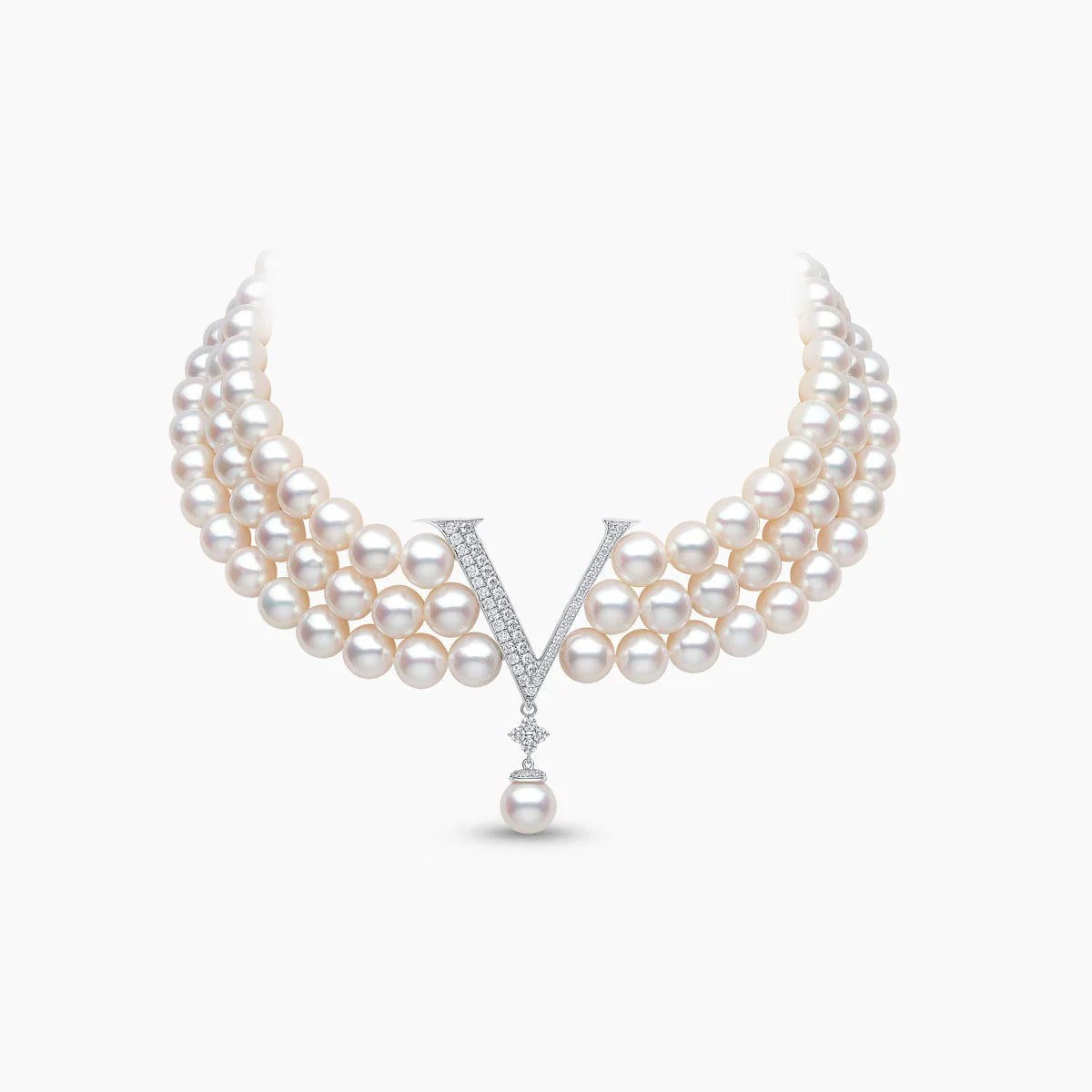 Triple-Strand Pearl Necklace Set with Diamond Accents