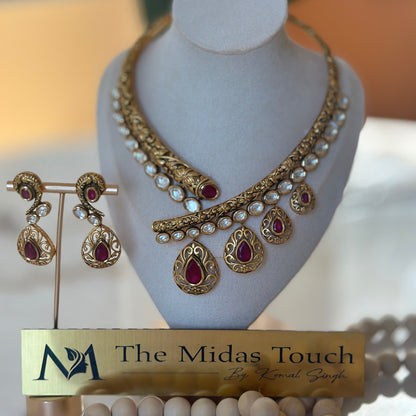 Chandra Kundan Ruby Gold-Finished Necklace - Midas Touch Jewelry