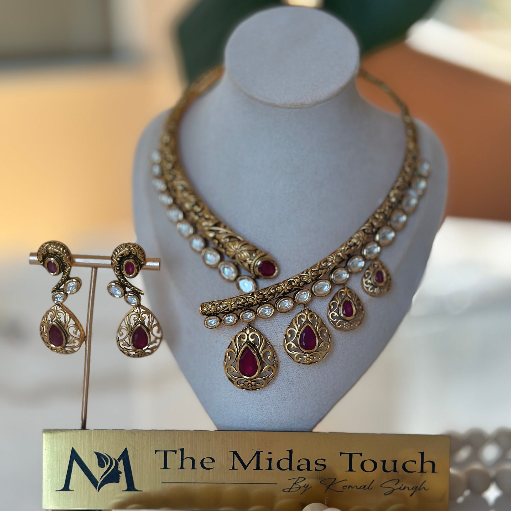 Chandra Kundan Ruby Gold-Finished Necklace - Midas Touch Jewelry