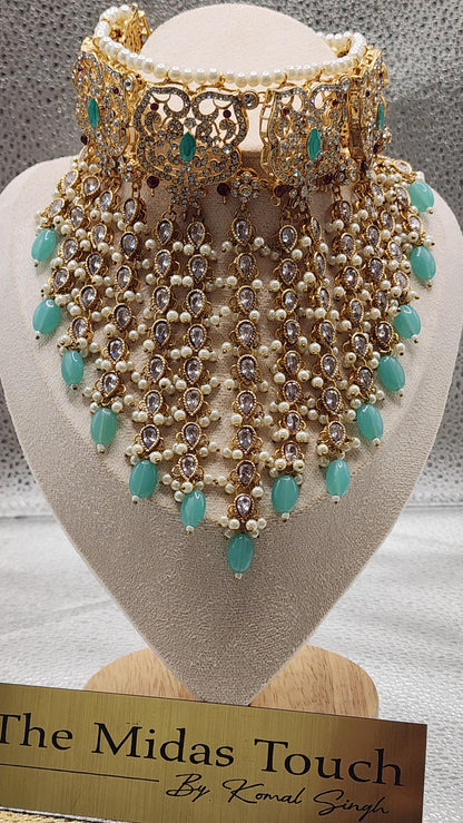 Rasha Turquoise Polki Victorian Necklace