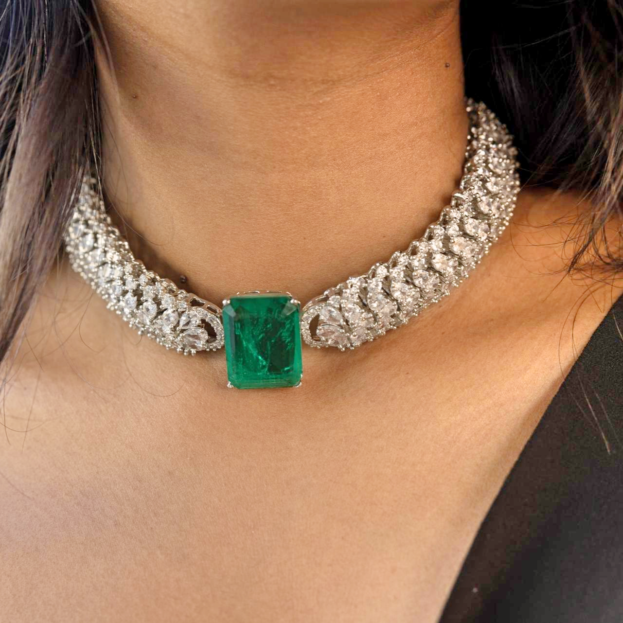 Zarina Emerald American Diamond Choker Set - Midas Touch Jewelry