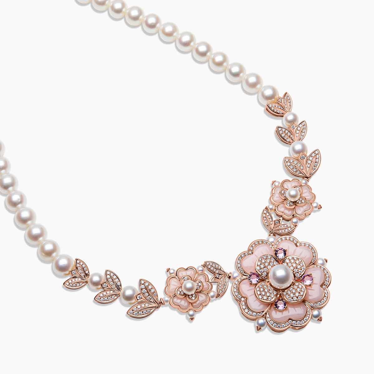 Blush Pink Floral Pearl Necklace & Earrings Set