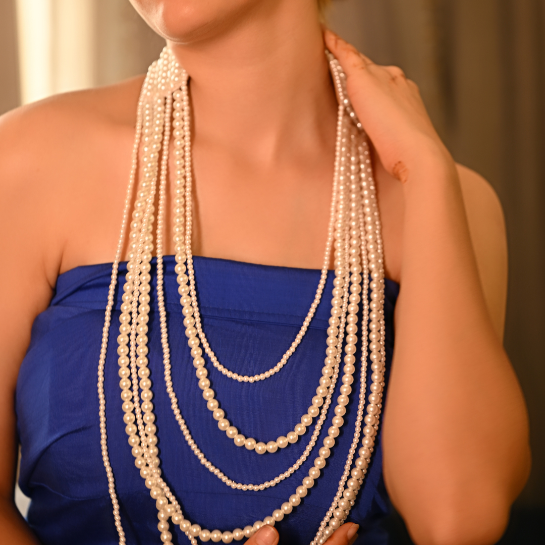 Zara Multistrand Necklace with back pearl strap - Midas Touch Jewelry