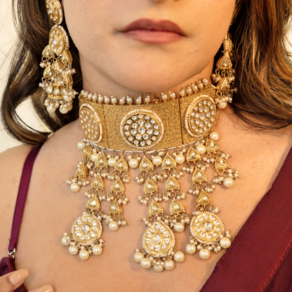 Padmini Golden Pearl & Kundan Necklace Set - Midas Touch Jewelry