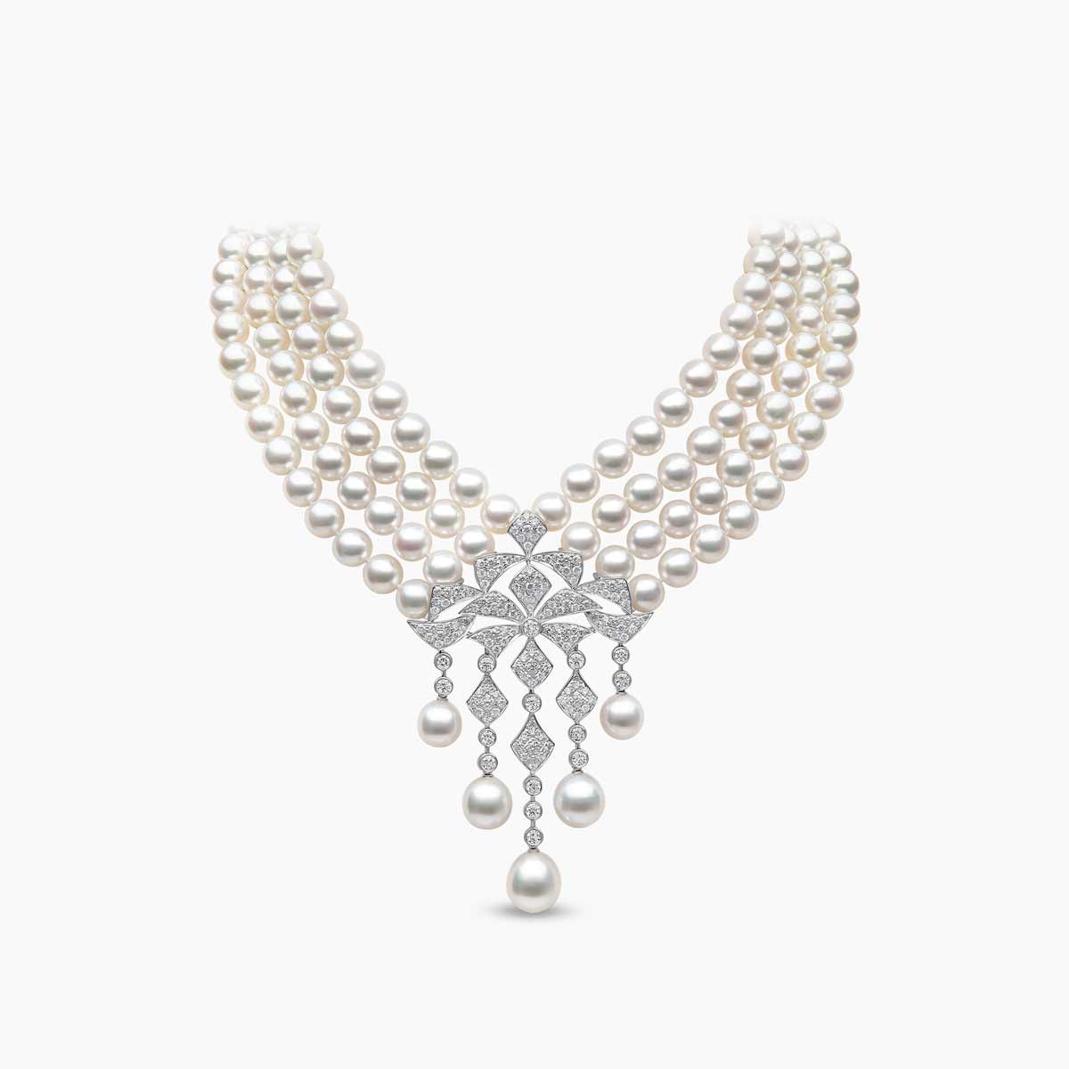 Regal Multi-Strand Pearl Necklace & Earrings Set