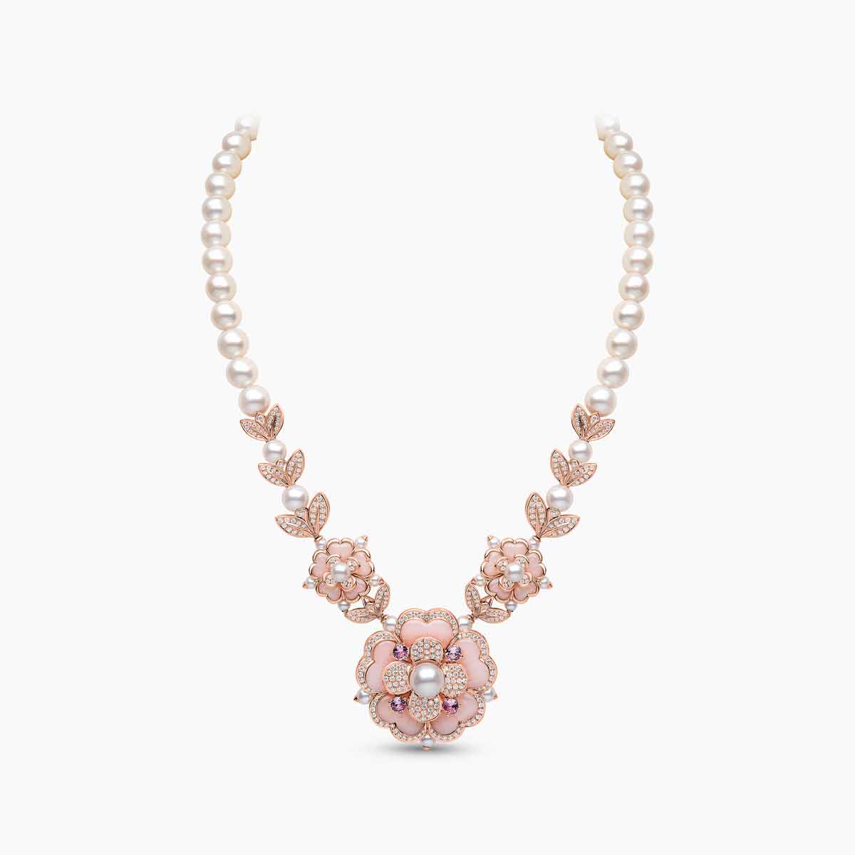 Blush Pink Floral Pearl Necklace & Earrings Set