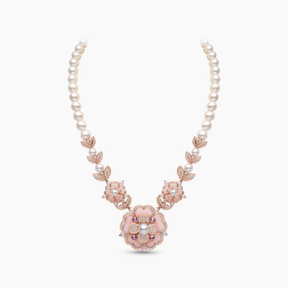 Blush Pink Floral Pearl Necklace & Earrings Set