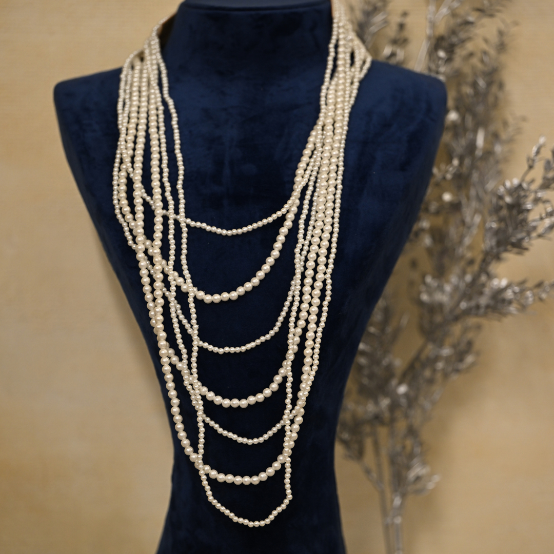 Zara Multistrand Necklace with back pearl strap - Midas Touch Jewelry