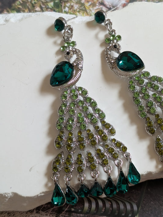 Emerald Peacock Crystal Drop Earrings