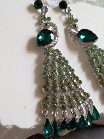 Emerald Peacock Crystal Drop Earrings