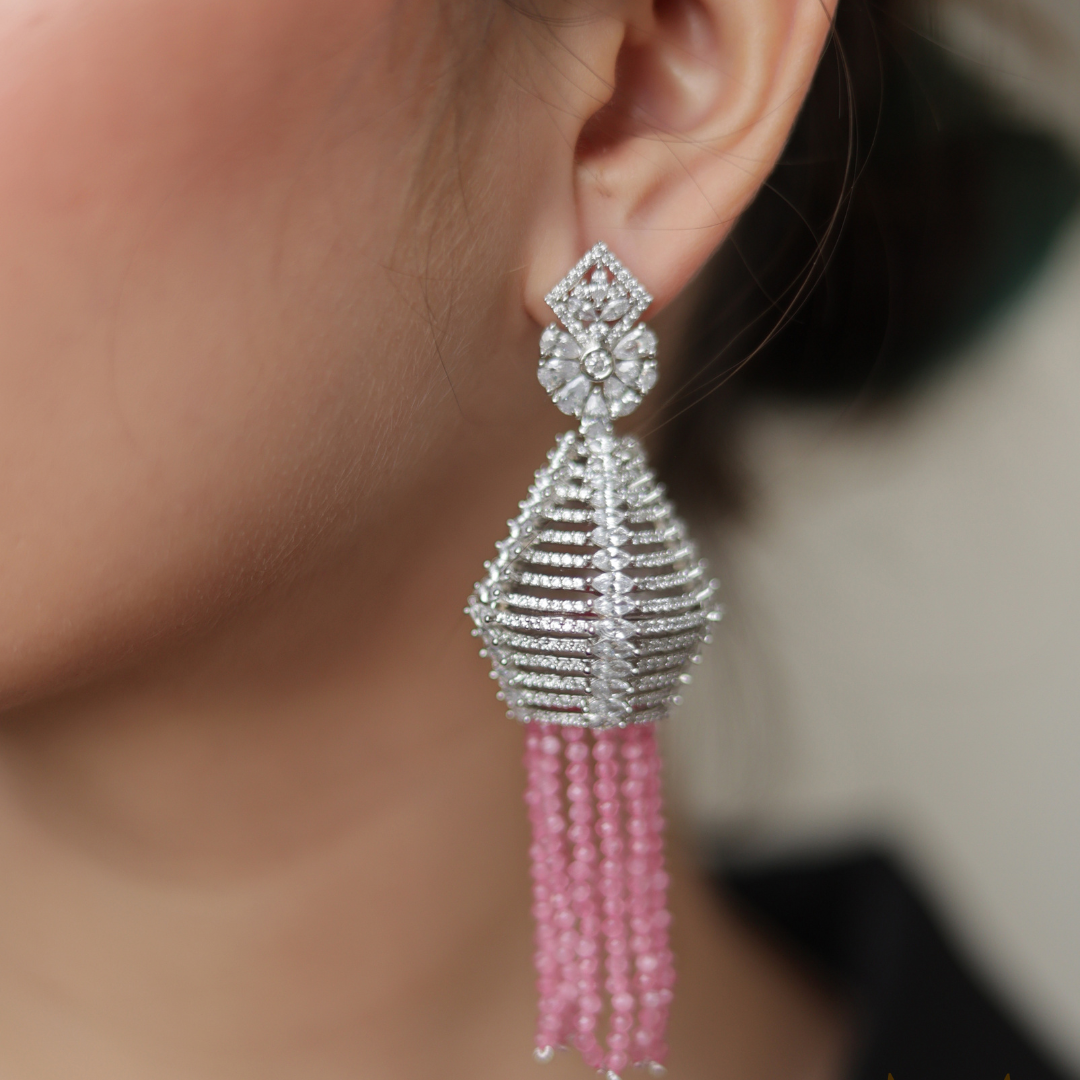 Lenora Pink Stone & American Diamond Earrings - Midas Touch Jewelry