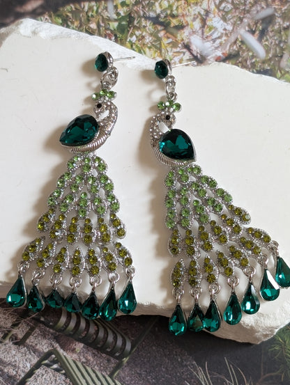 Emerald Peacock Crystal Drop Earrings