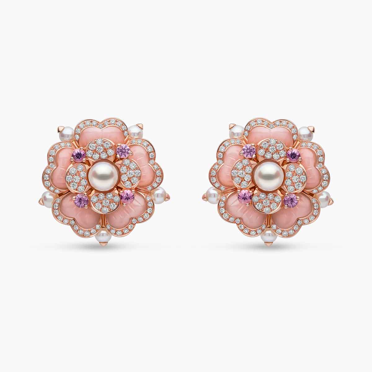 Blush Pink Floral Pearl Necklace & Earrings Set