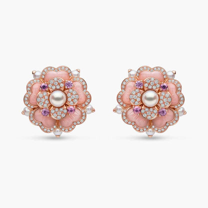 Blush Pink Floral Pearl Necklace & Earrings Set