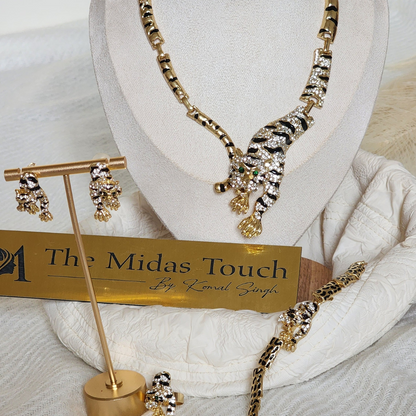 Designer Inspired - Golden Panther Necklace Set - Midas Touch Jewelry