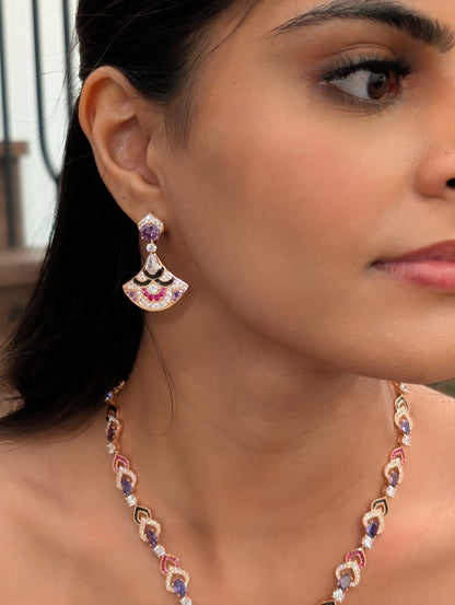 Amethyst Elegance Fan Necklace Set