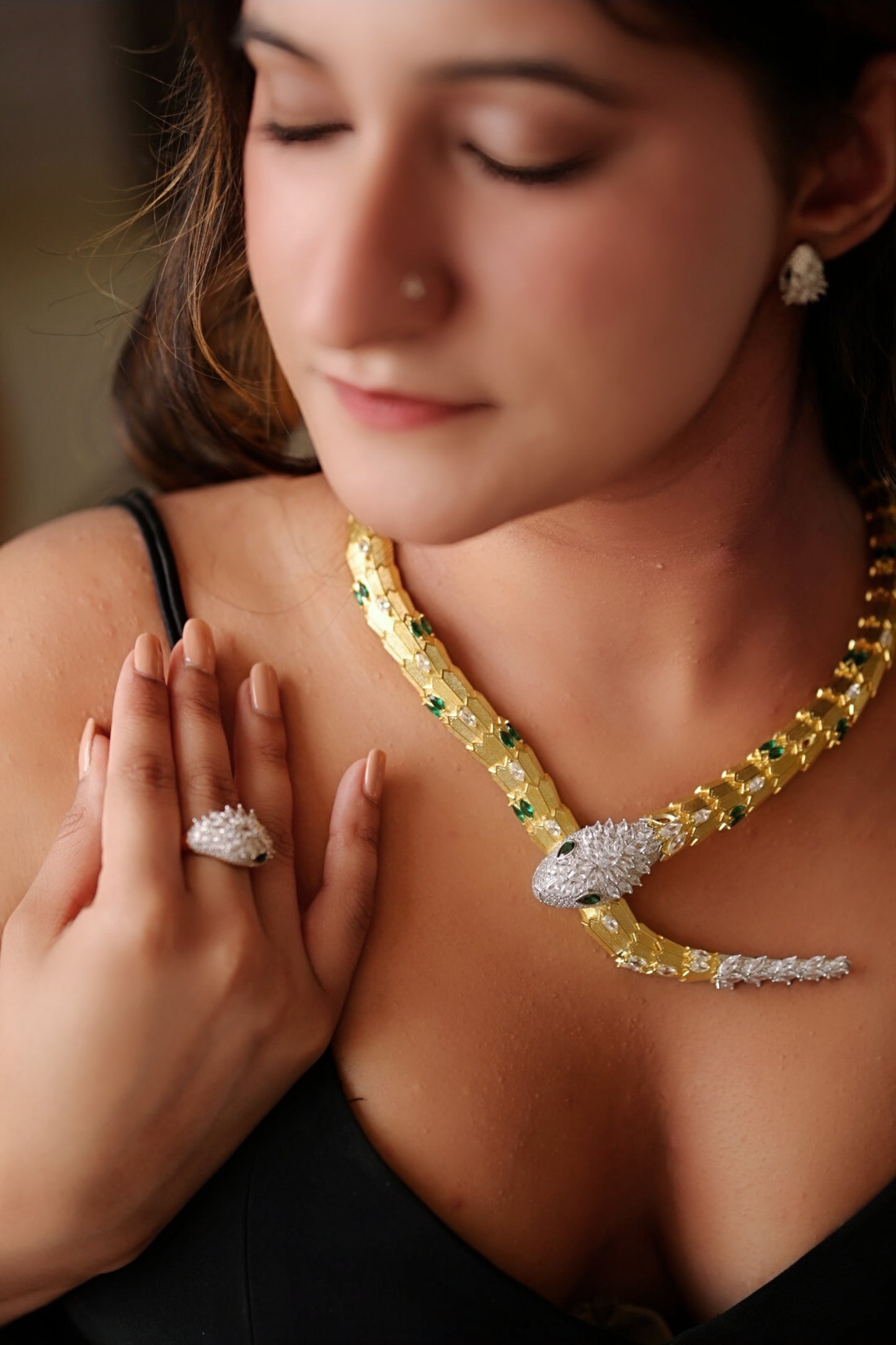 Celestial Gold Serpent Necklace/Bracelet/Ring Set