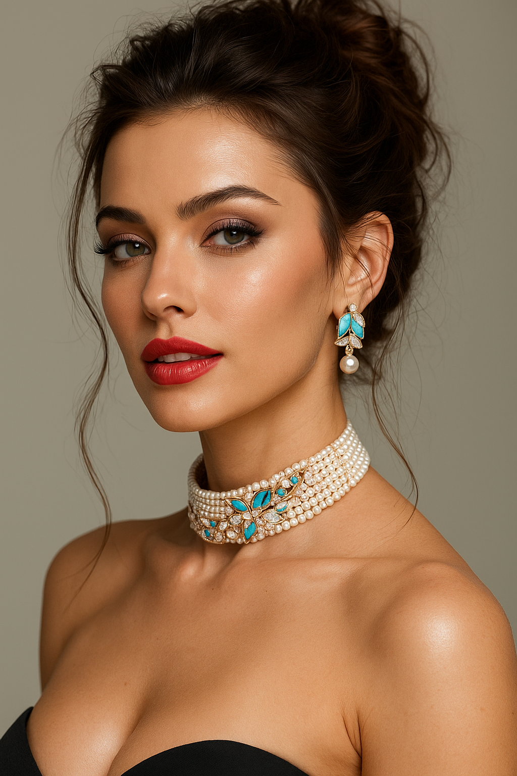 Turquoise & Pearl Set with Floral Accents