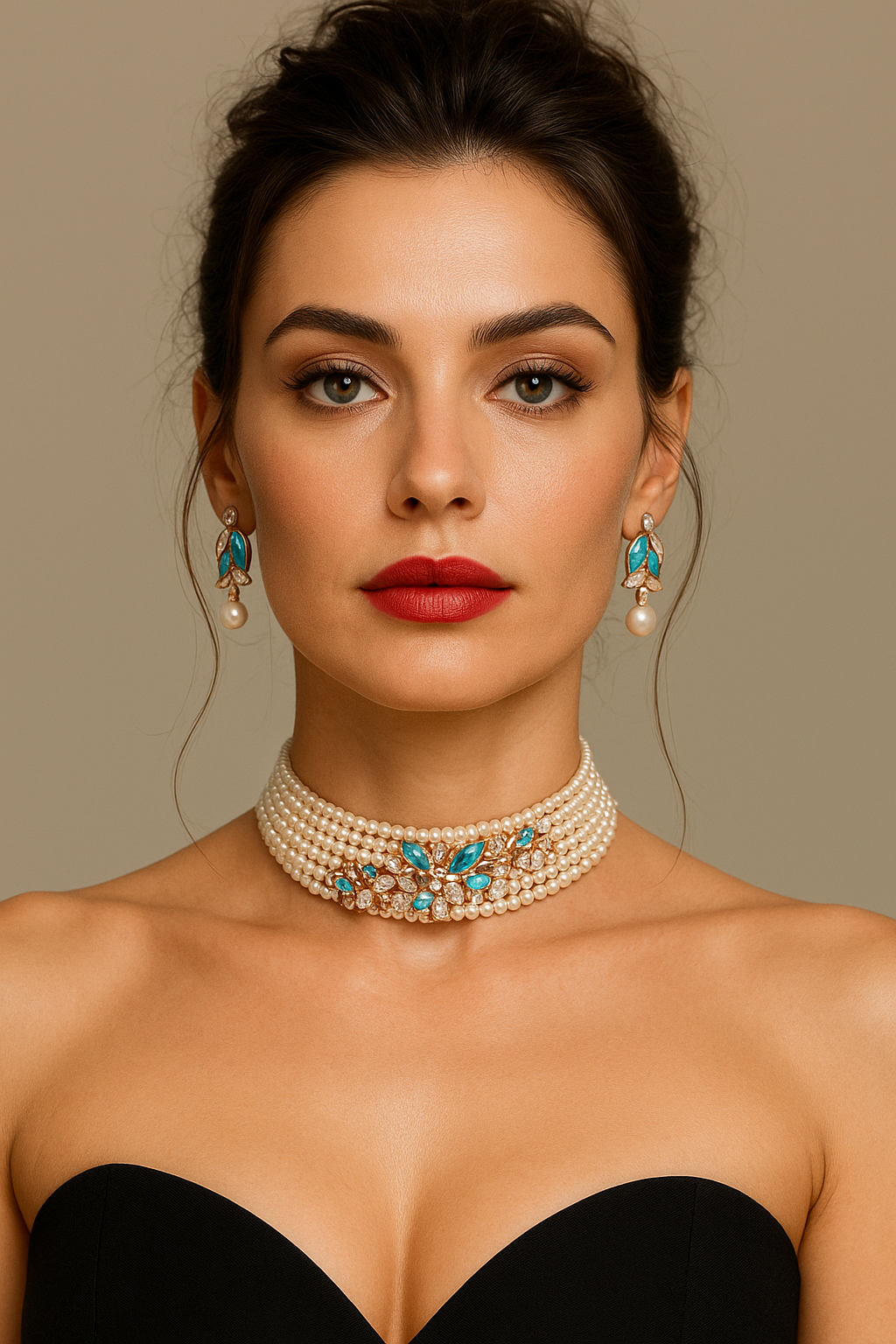 Turquoise & Pearl Set with Floral Accents