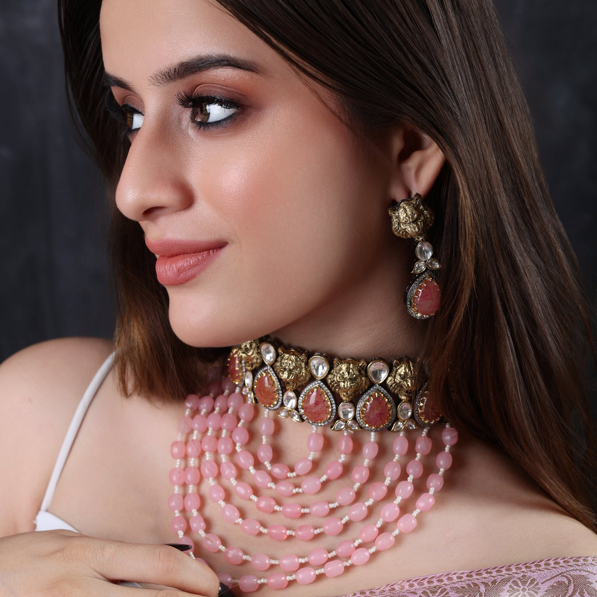 Desginer Insipired - Cleopatra Pink Statement Necklace - Midas Touch Jewelry