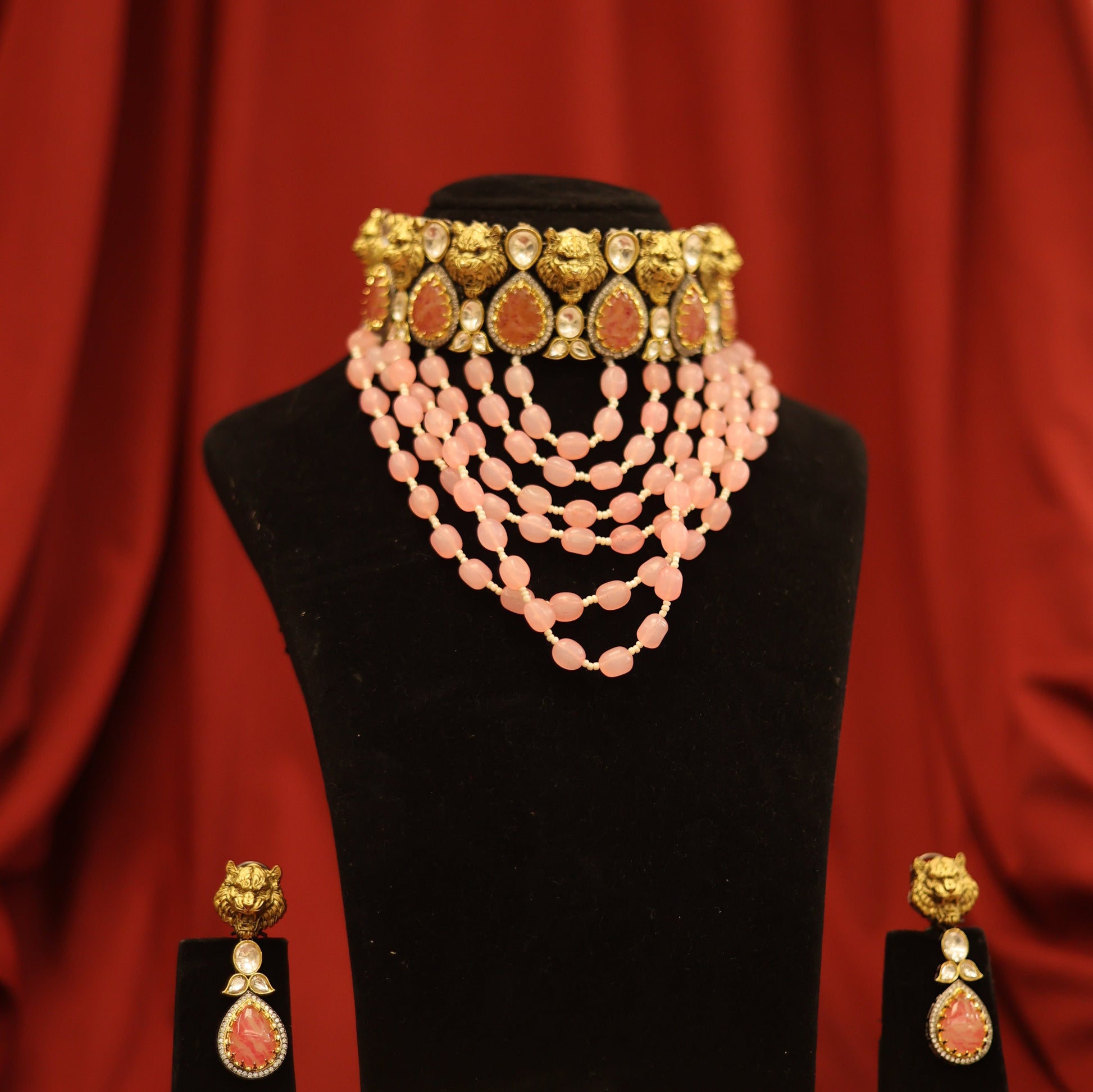 Desginer Insipired - Cleopatra Pink Statement Necklace - Midas Touch Jewelry