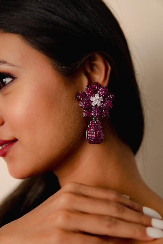 Zahira Garnet Bloom Earrings