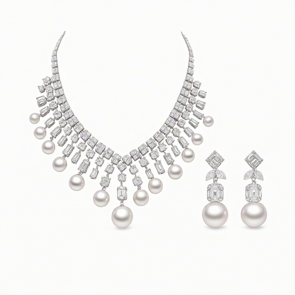 Pearl & Diamond Cascade Necklace Set