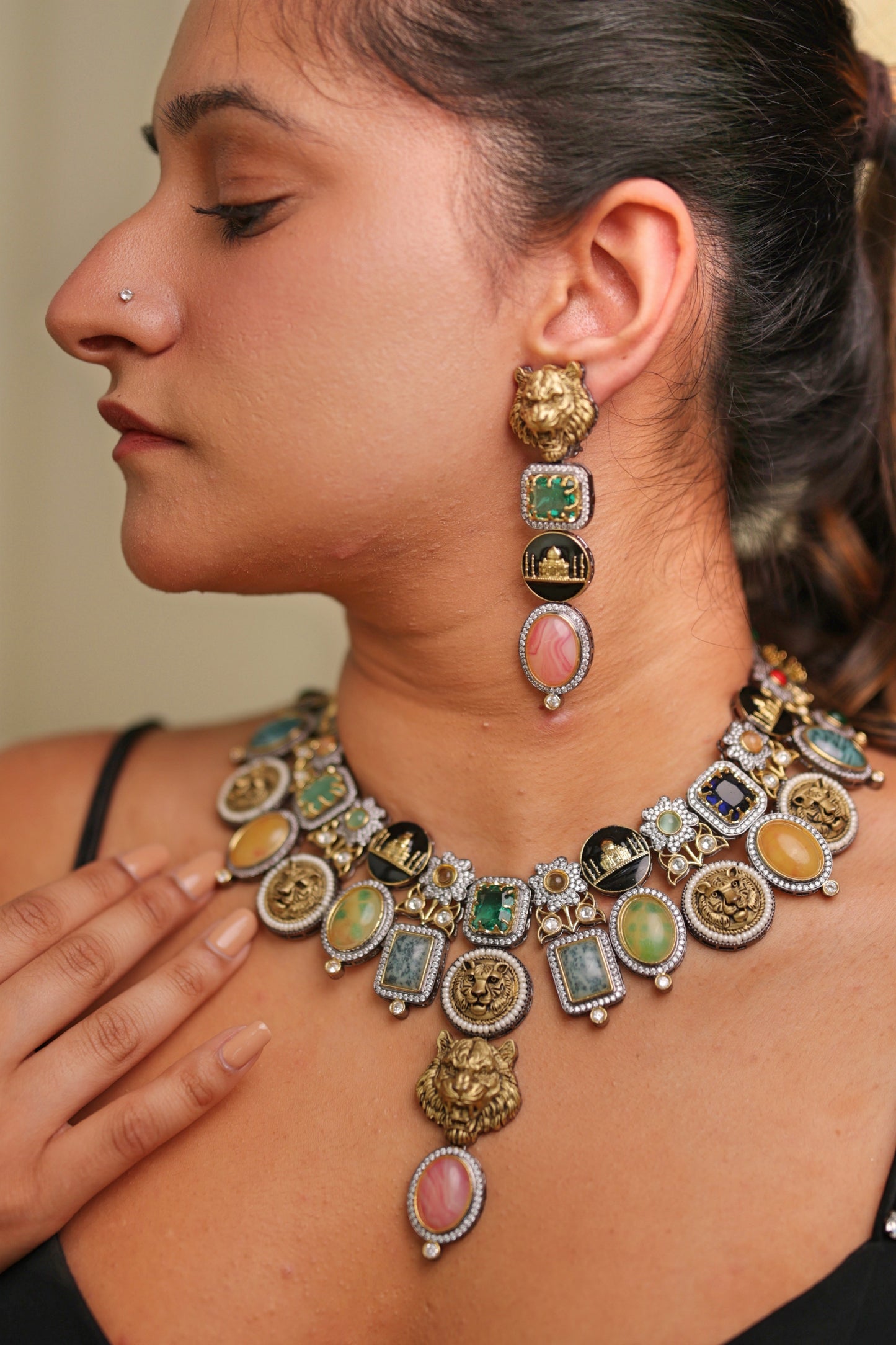 Indian Heritage Semi Precious Gem Necklace Set