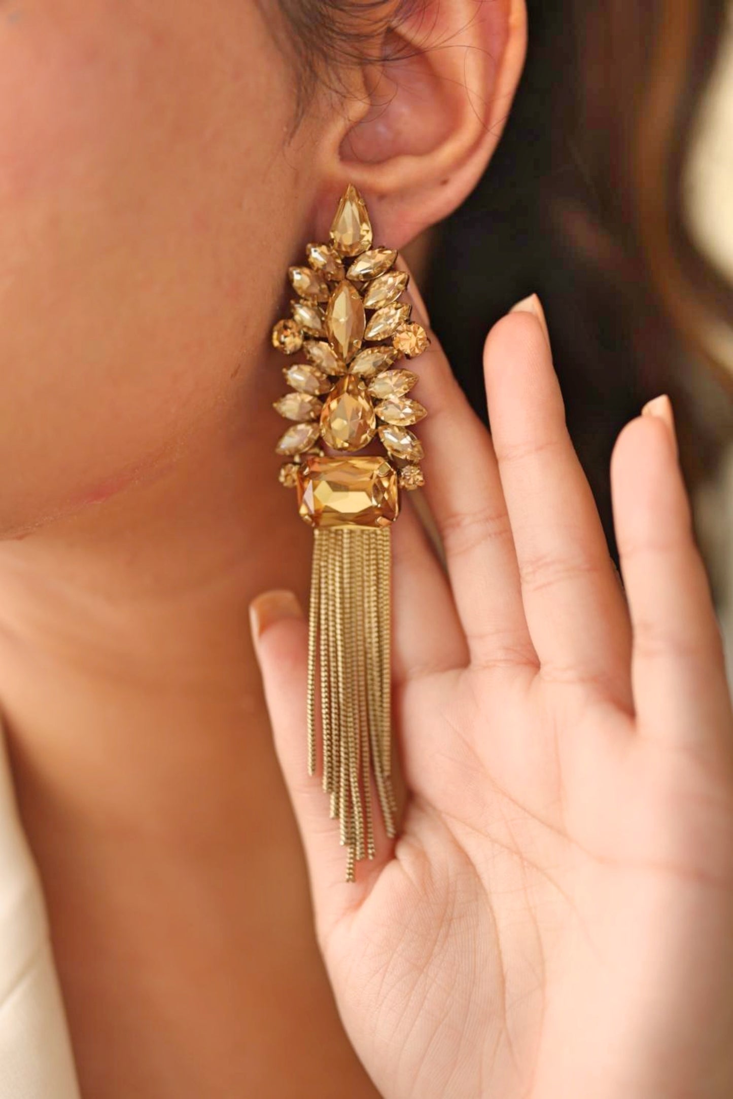 Opulent Grace Golden Dangler Earrings