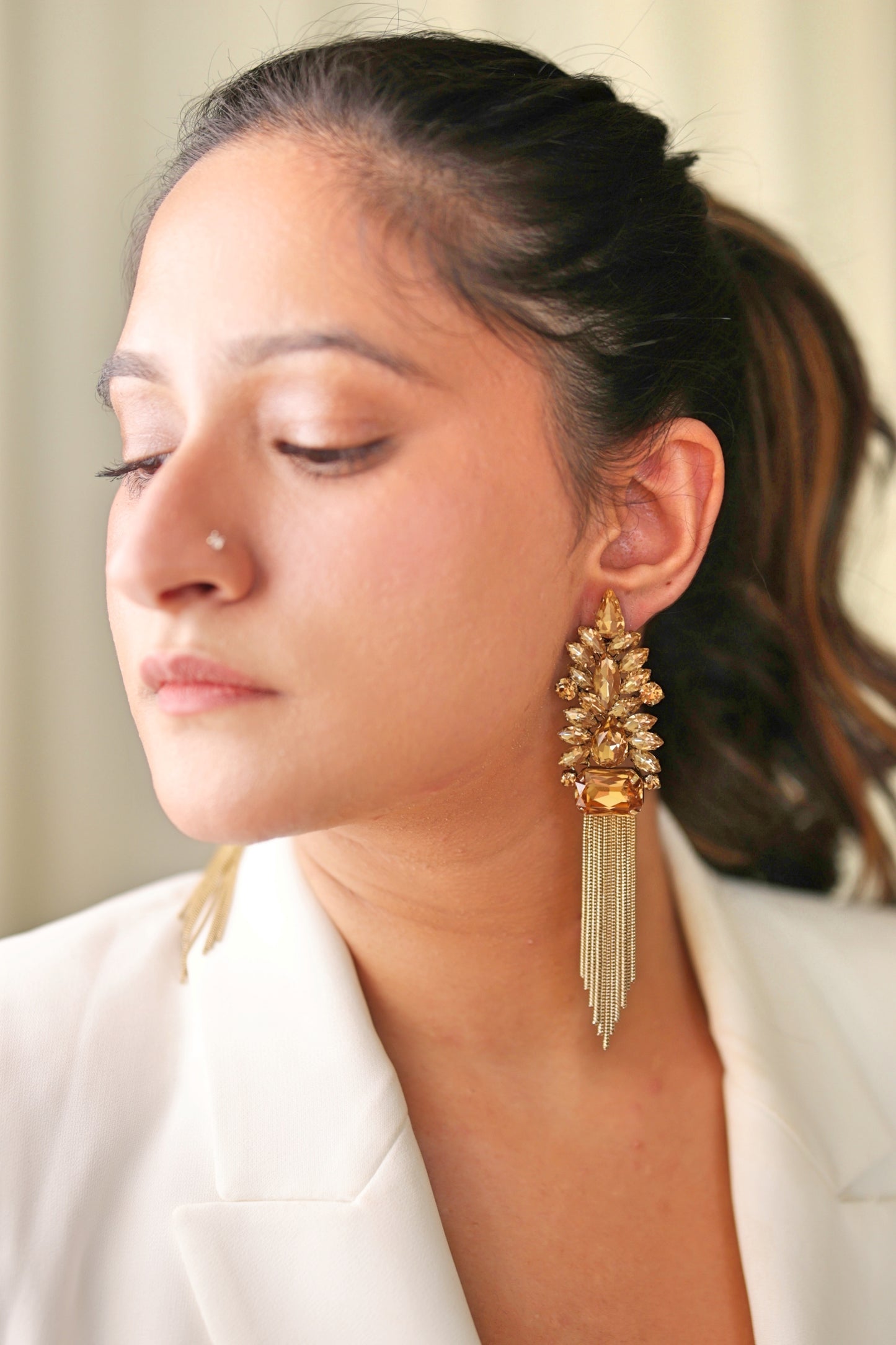 Opulent Grace Golden Dangler Earrings