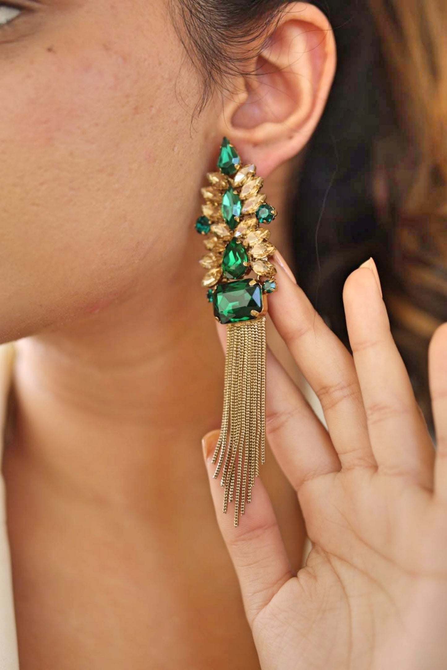 Emerald Radiance Golden Dangler Earrings