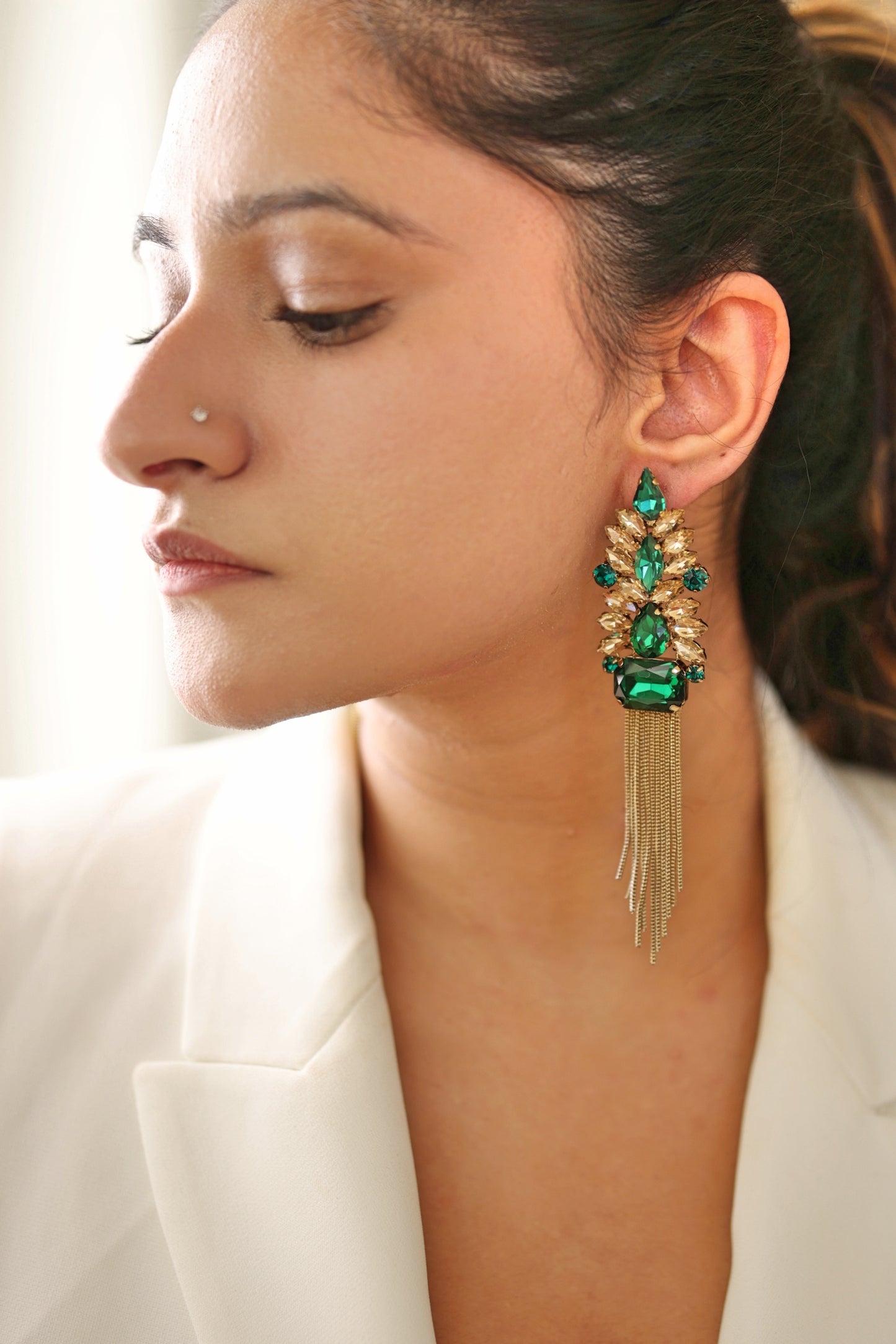 Emerald Radiance Golden Dangler Earrings