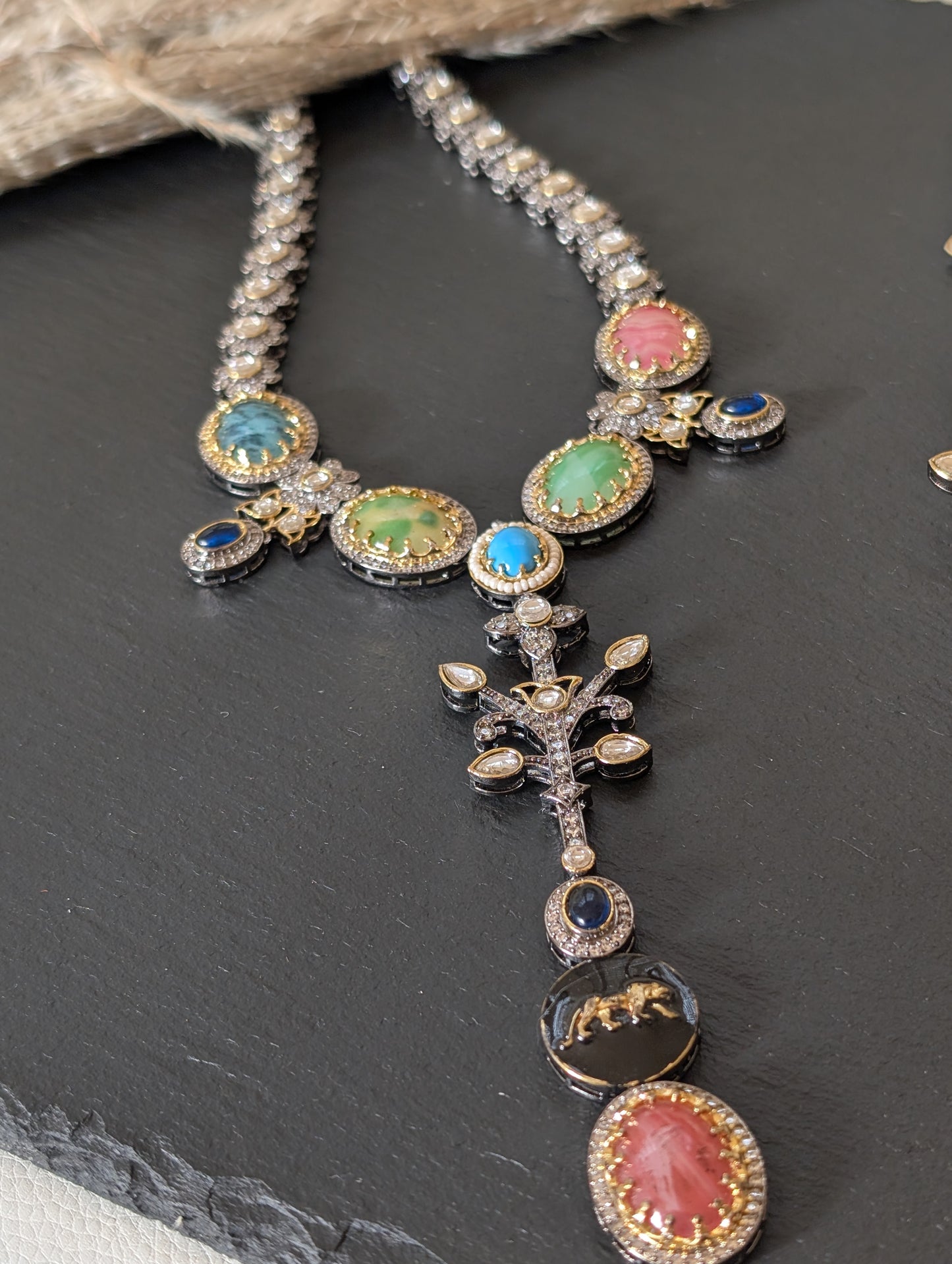 Winter Pastel Designer Inspired Gem Stone Necklace Set