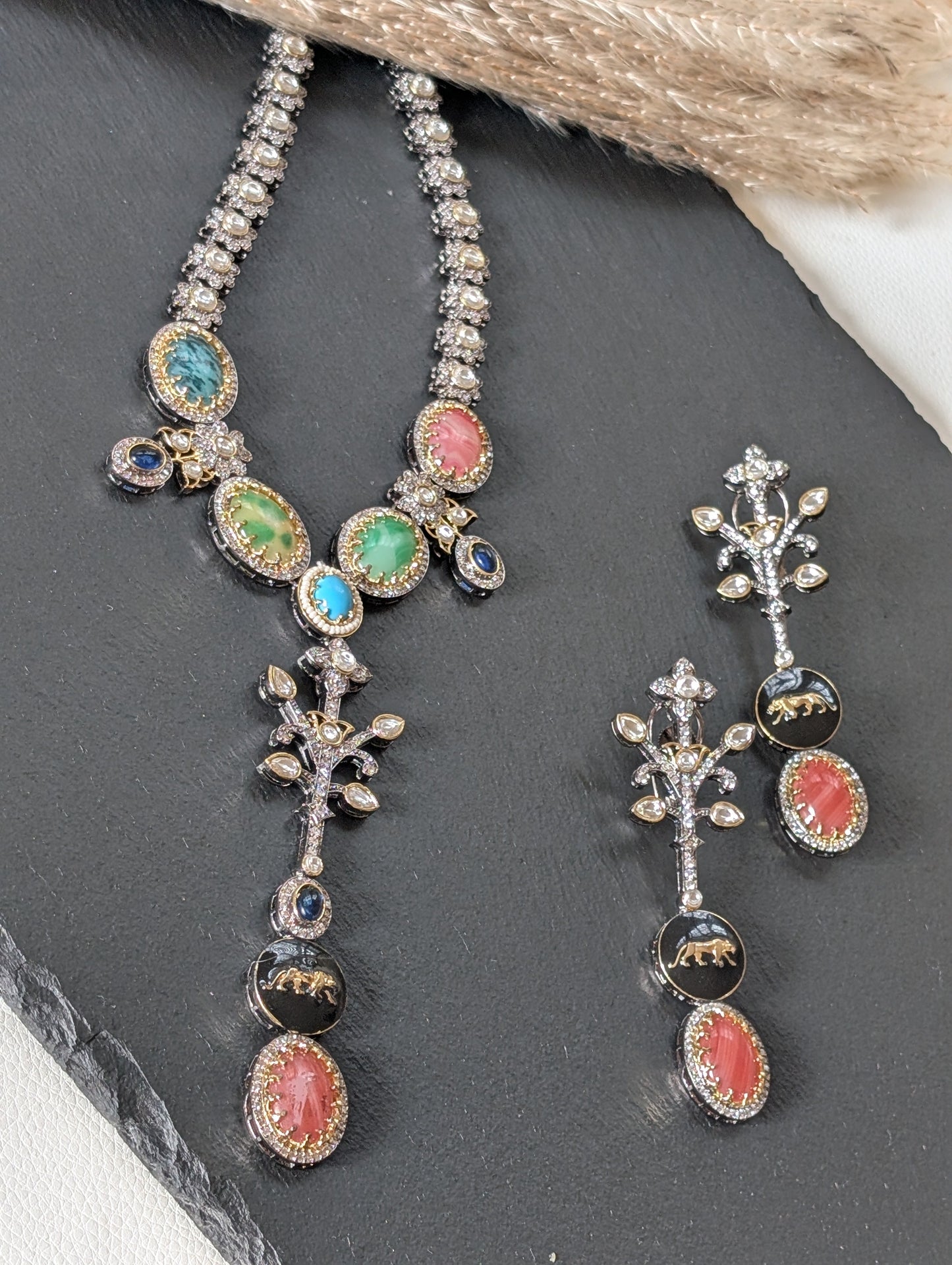 Winter Pastel Designer Inspired Gem Stone Necklace Set