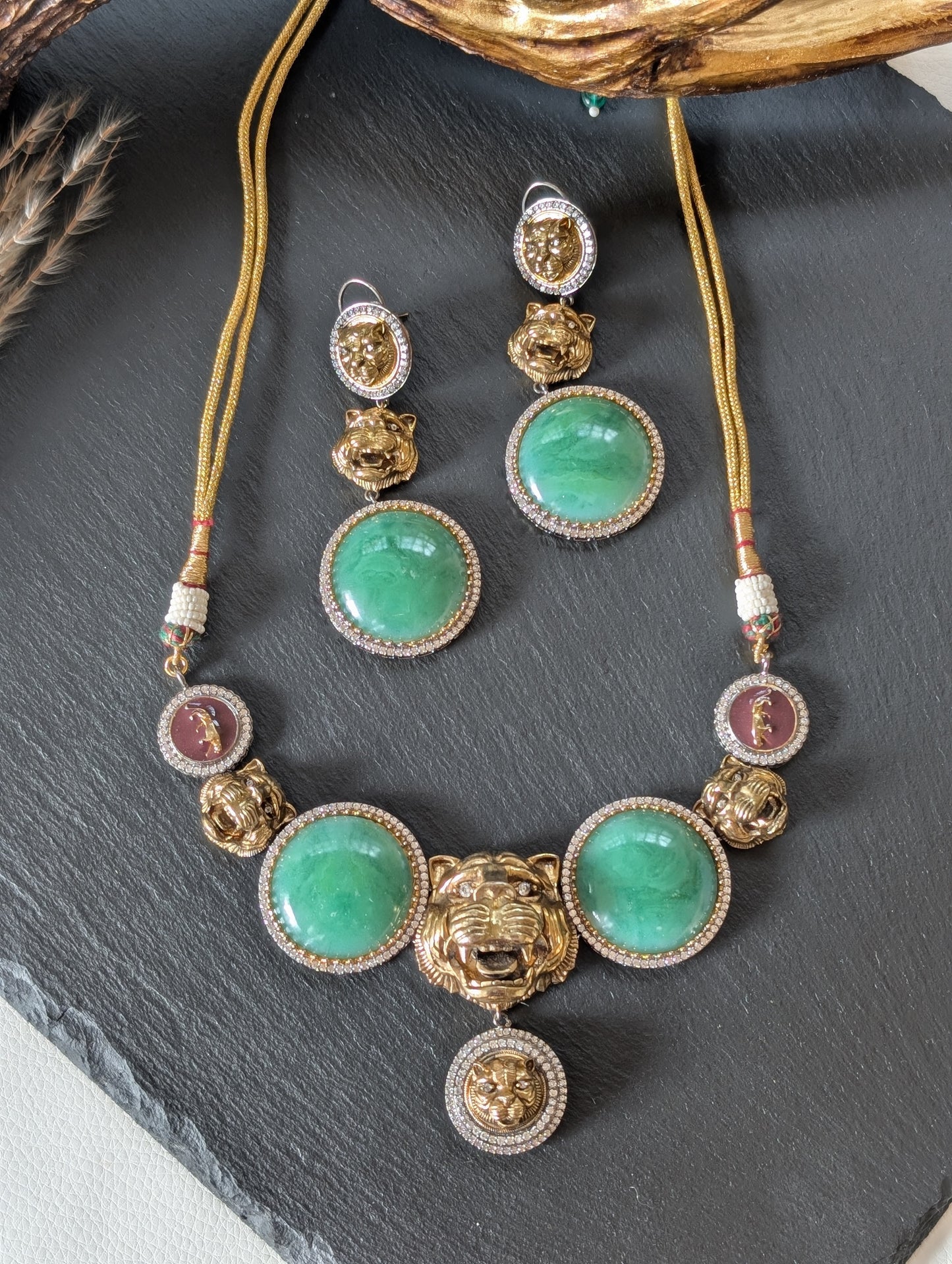Majestic Lion Emblem Necklace Set