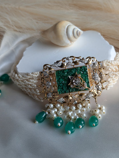 Anaya Pearl & Emerald Choker Set