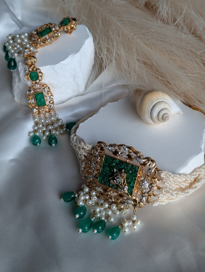 Anaya Pearl & Emerald Choker Set