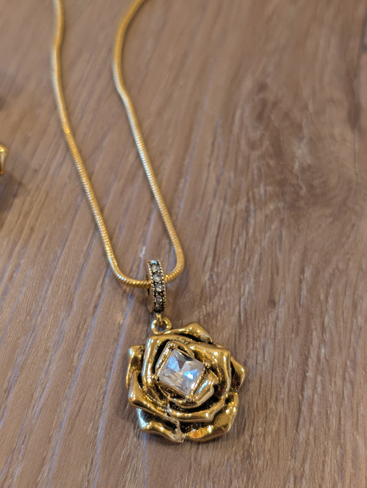 Rose Bloom Jewelry Set with Crystal Accents