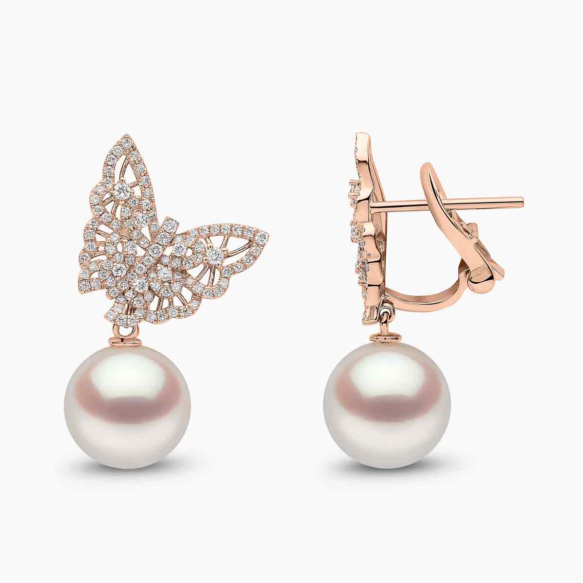 Butterfly Charm Pearl Bracelet & Earrings Set in Rose Gold