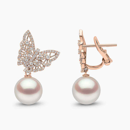 Butterfly Charm Pearl Bracelet & Earrings Set in Rose Gold