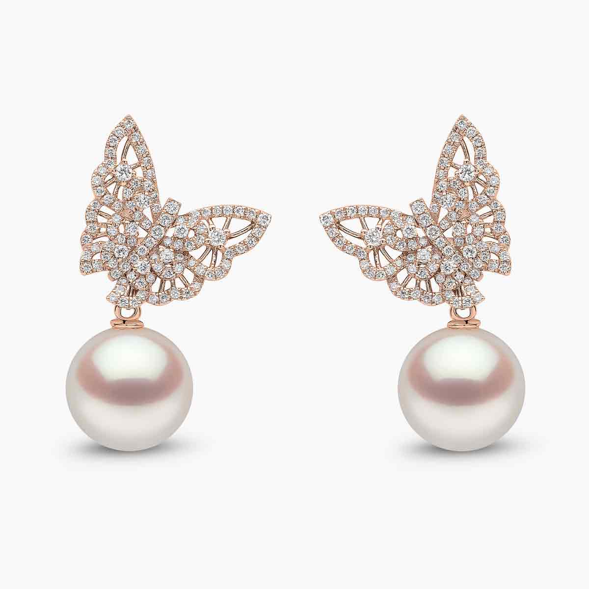 Butterfly Charm Pearl Bracelet & Earrings Set in Rose Gold
