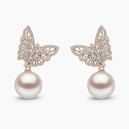 Butterfly Charm Pearl Bracelet & Earrings Set in Rose Gold