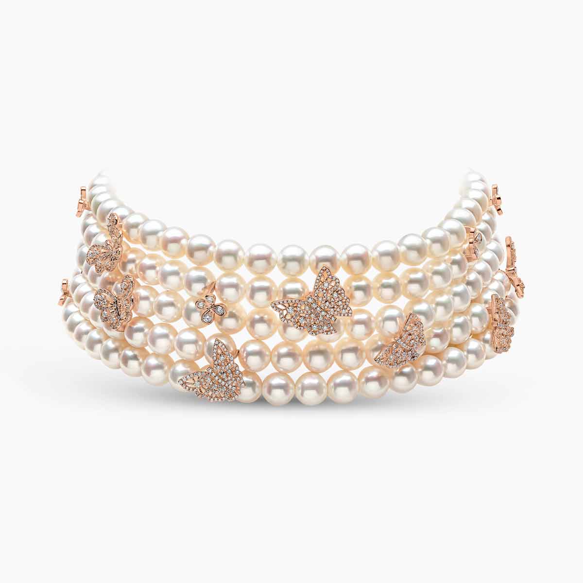 Butterfly Charm Pearl Bracelet & Earrings Set in Rose Gold
