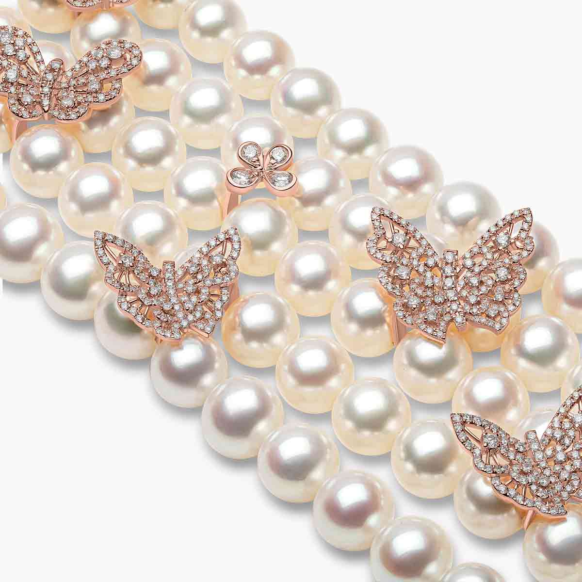 Butterfly Charm Pearl Bracelet & Earrings Set in Rose Gold