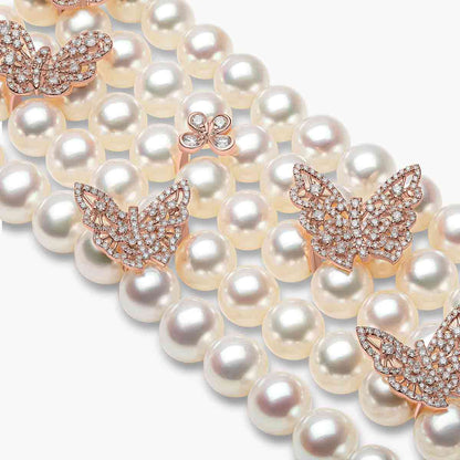 Butterfly Charm Pearl Bracelet & Earrings Set in Rose Gold