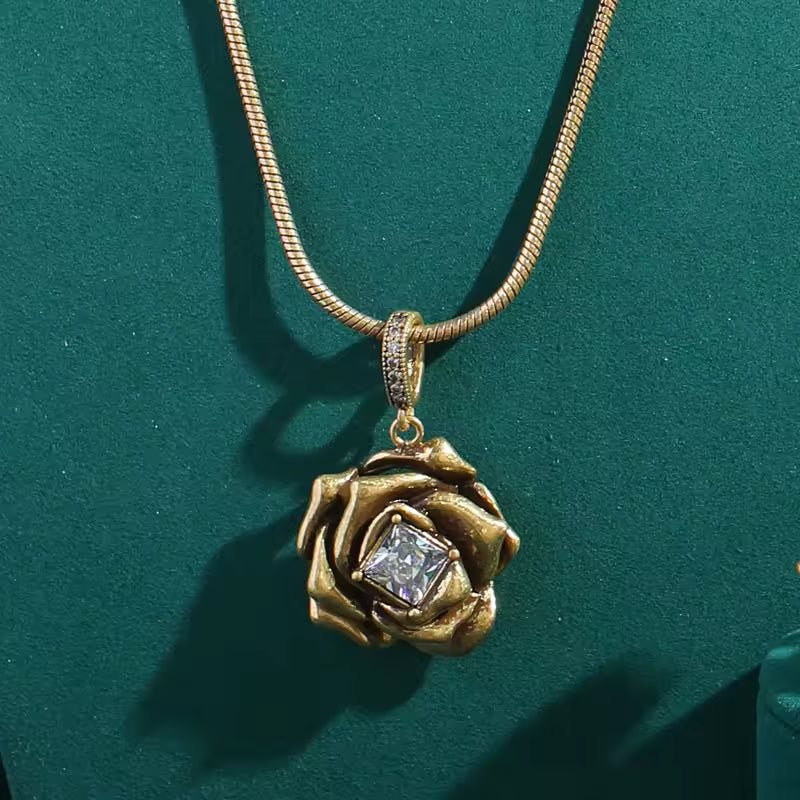 Rose Bloom Jewelry Set with Crystal Accents