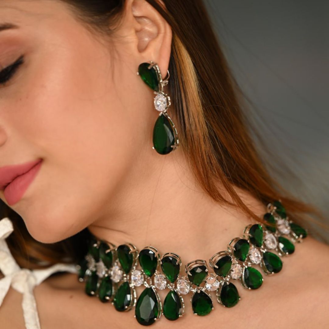 Izanami Emerald Green Faux and Diamond Choker - Midas Touch Jewelry