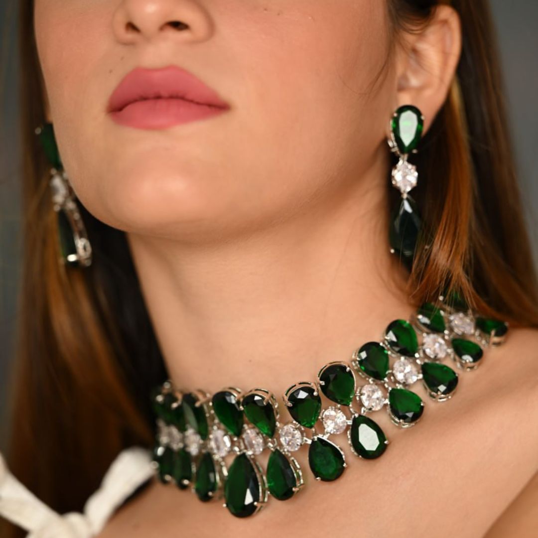 Izanami Emerald Green Faux and Diamond Choker - Midas Touch Jewelry