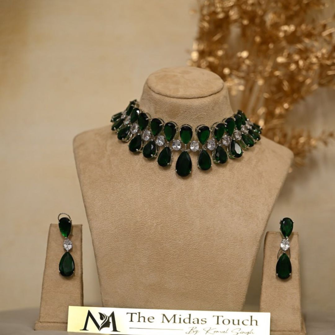 Izanami Emerald Green Faux and Diamond Choker - Midas Touch Jewelry