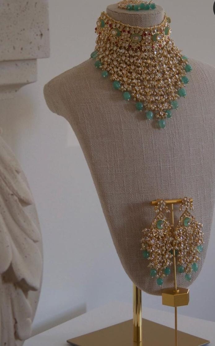 Rasha Turquoise Polki Victorian Necklace